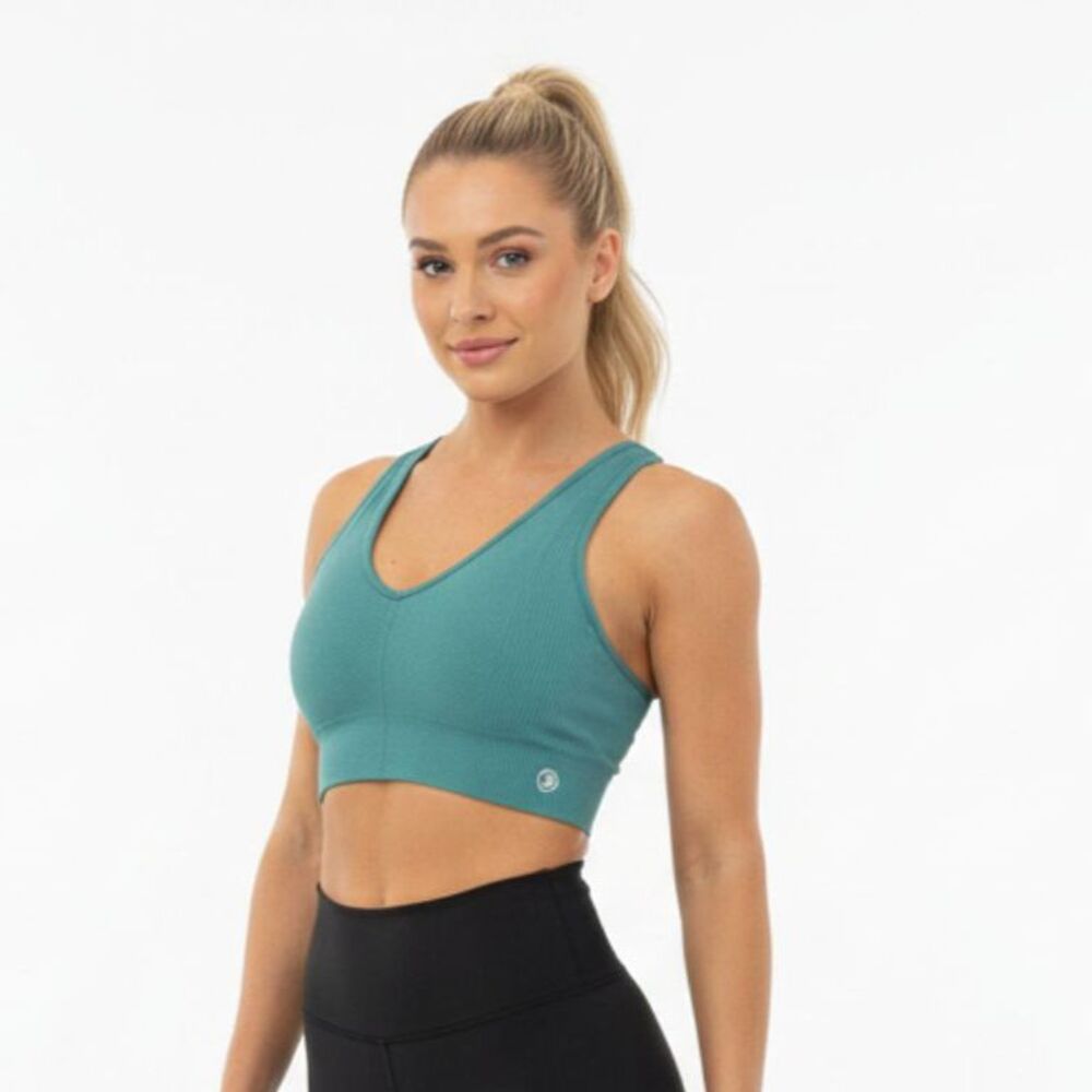 Savvi Steel Blue Ribbed Crop Sport Athletic Bra Top NEW S